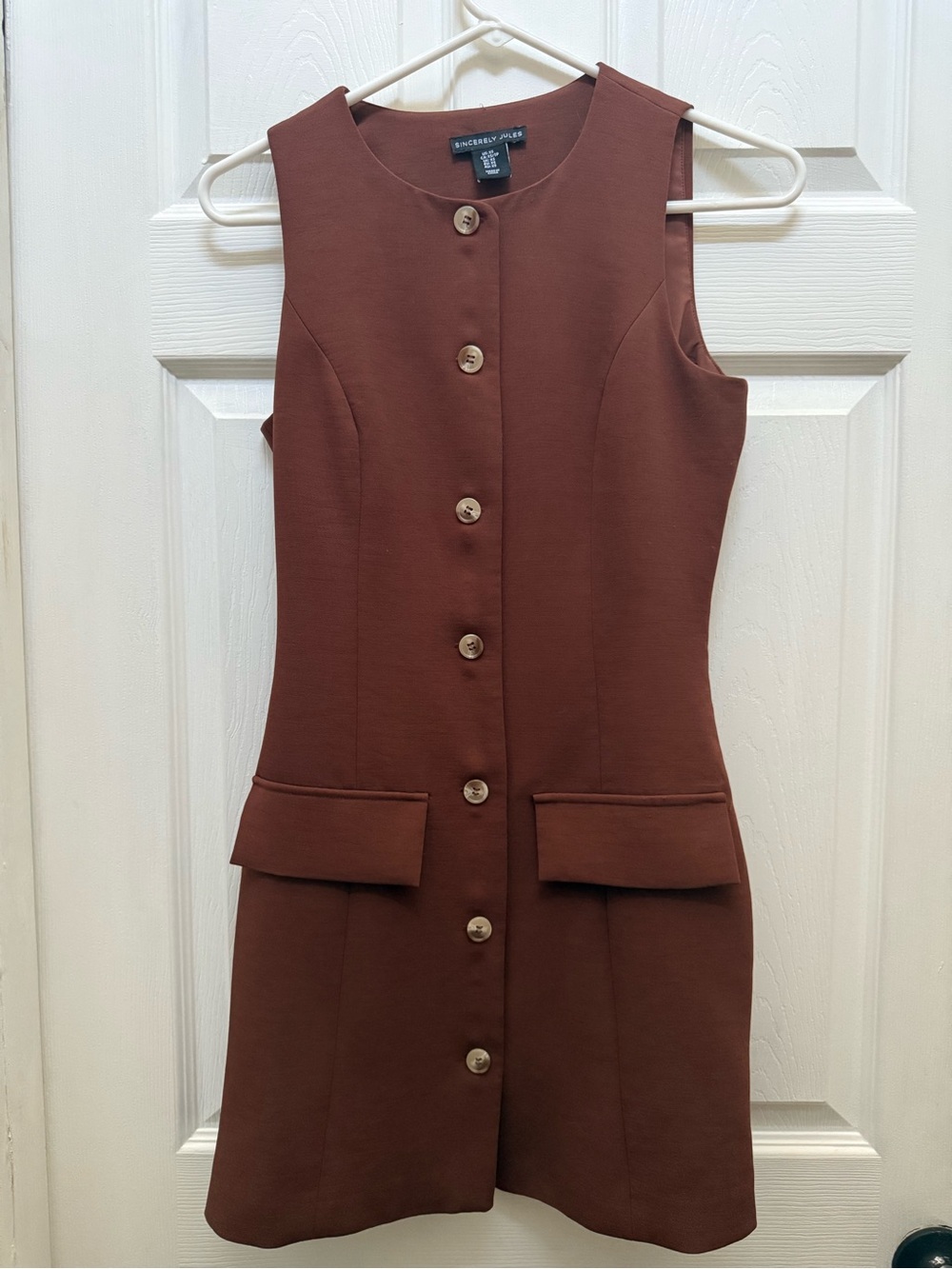 Sincerely Jules Brown Sleeveless Button-Front Mini Dress